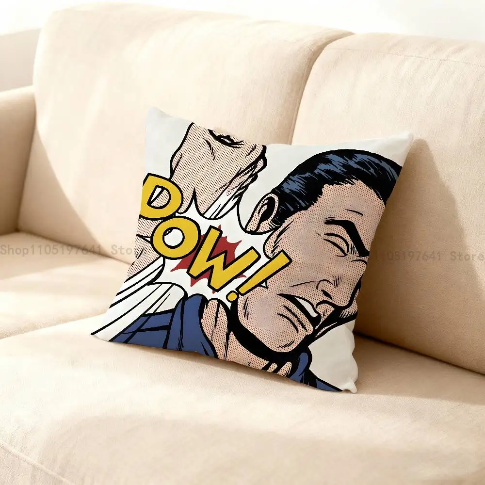 Retro Comic Pop‑Art Pillow Cover POW Fighting Graphic Print Cushion Cover Home Sofa Decoration