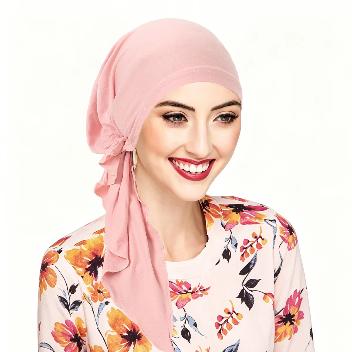 4PCS/Set Stretch Pre-tied Hat Turban Women Chemo Cap Muslim Hijab Headscarf Long Tail HeadWrap Hair Loss Bandanas Turbante Mujer