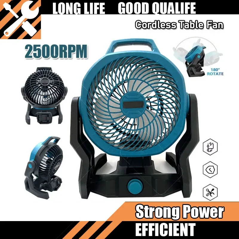 

Cordless Table Fan Portable Camping Fan Multi Purpose Adjustable Head 3 Speed Setting Powered Desktop Hot Fit Makita Floor Fan