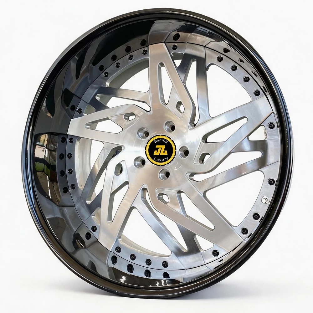 JZ Custom 2 Piece 3 Piece Forged Brushed Chrome Deep Dish  Wheels 18 20 21 22 23 24 25 26 Inch Rim Floating Center Cap