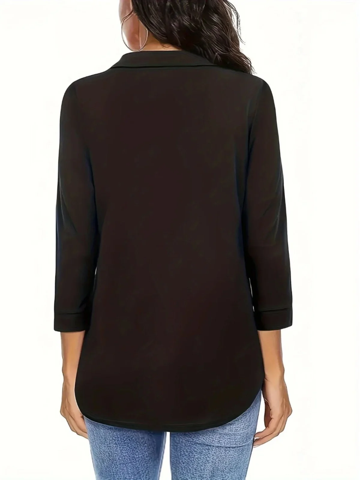 

Loose V-ne Seven Quarter Sve irt Women's Casual Polyester irt Tee-quarter Length Regular Fit Pure Color Spring