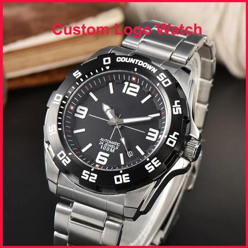 44mm Men SKX007 Watch NH35 NH36 Automatic Mechanical Custom S Logo Waterproof Man Wristwatches Stainless Steel Transparent Back