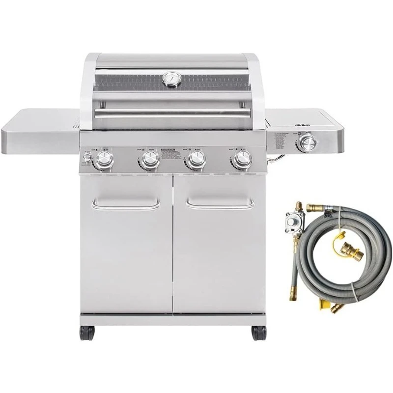 

Larger Convertible 4-Burner Natural Gas Grill Stainless Steel Cabinet Style Propane Grills with Conversion Kit(2