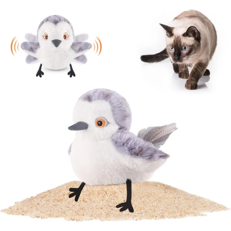 

Realistic Seabird Chirping Cat Toy Interactive Fluttering Motion Rechargeable Touch Activated Kitten Teaser for All Breeds