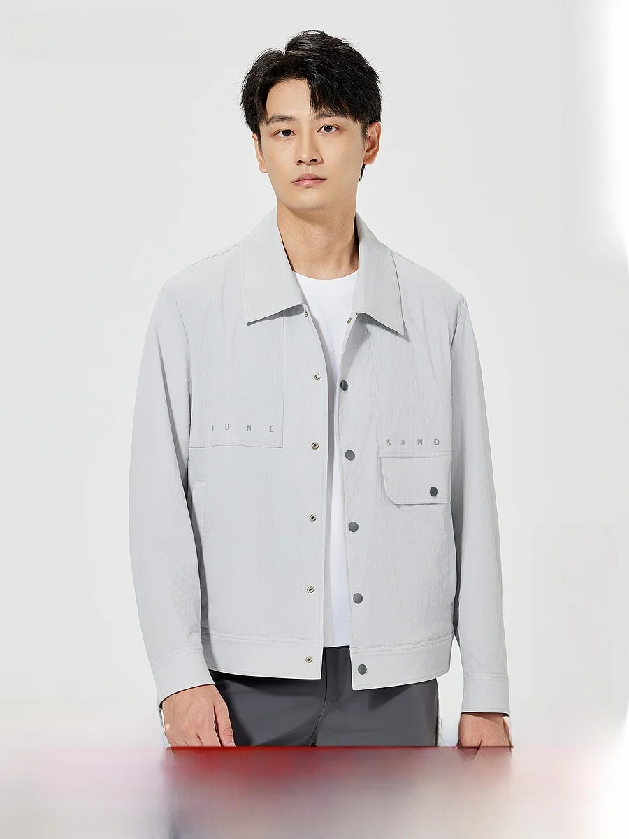 Lilanz Casual Fashion Men's Jacket Micro Wrinkle Texture Collar Short Spring New Style Nylon Polyester Blend Long Sleeve