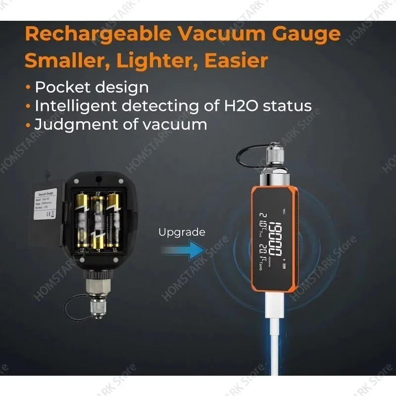 Elitech Digital VGW Micro Vacuum Gauge, Refrigeration Repair Tool for Car Air‑Conditioning Maintenance Accessory