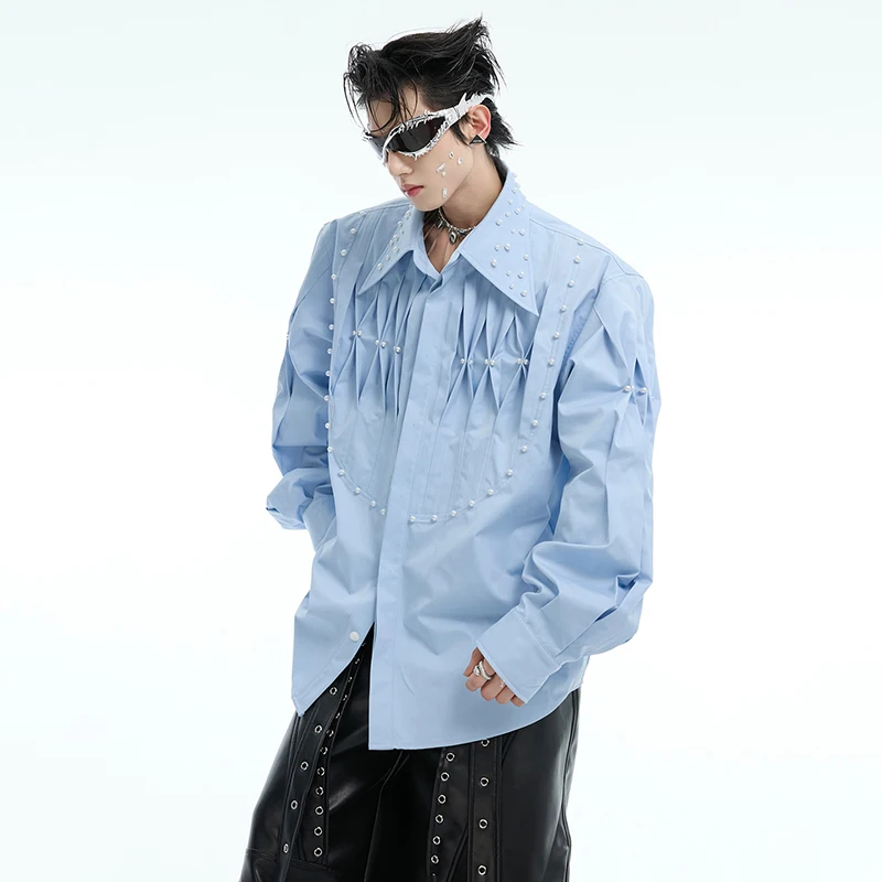 LUZHEN 2025 Spring Personalized Pleat Design Loose Long Sleeve Shirts Men's Fashion High Street Original Solid Color Tops LZ8665