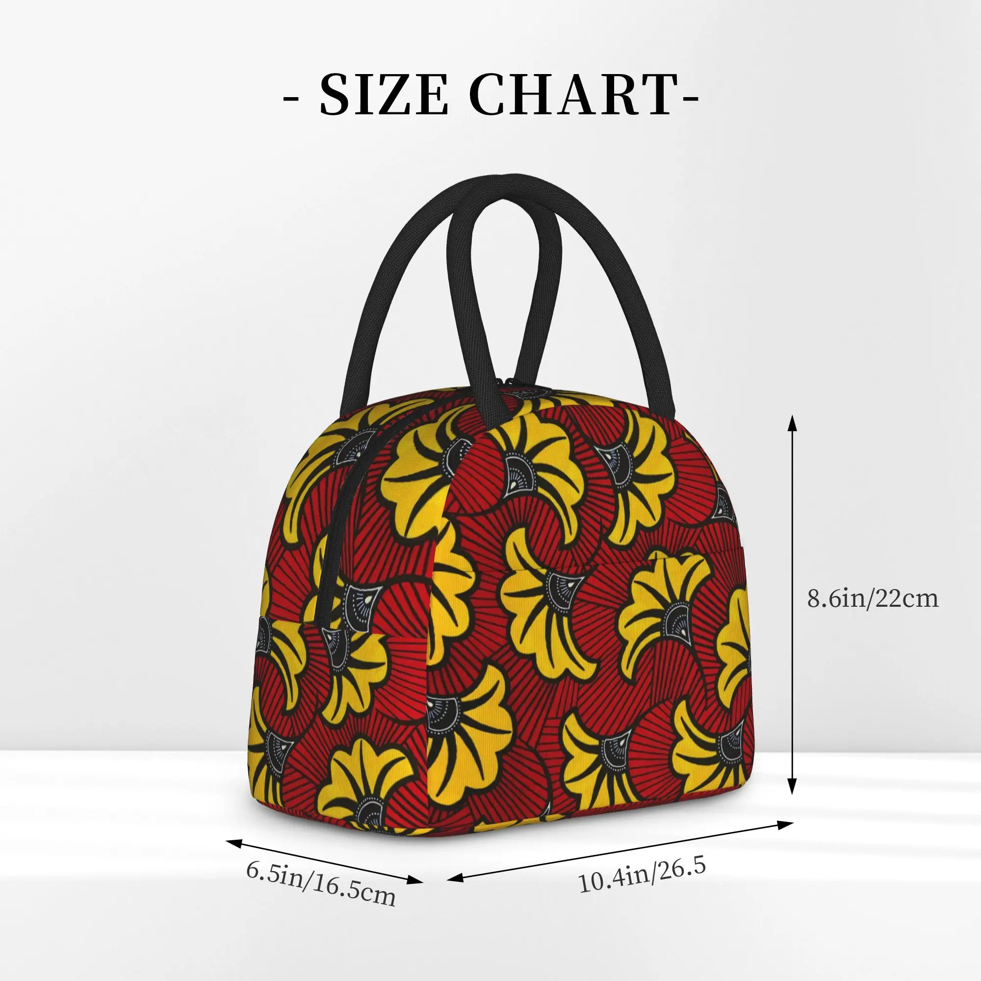 African Ethnic Tribal Ankara Insulated Lunch Tote Bag for School Office Floral Flower Portable Thermal Cooler Washable Bento Bag