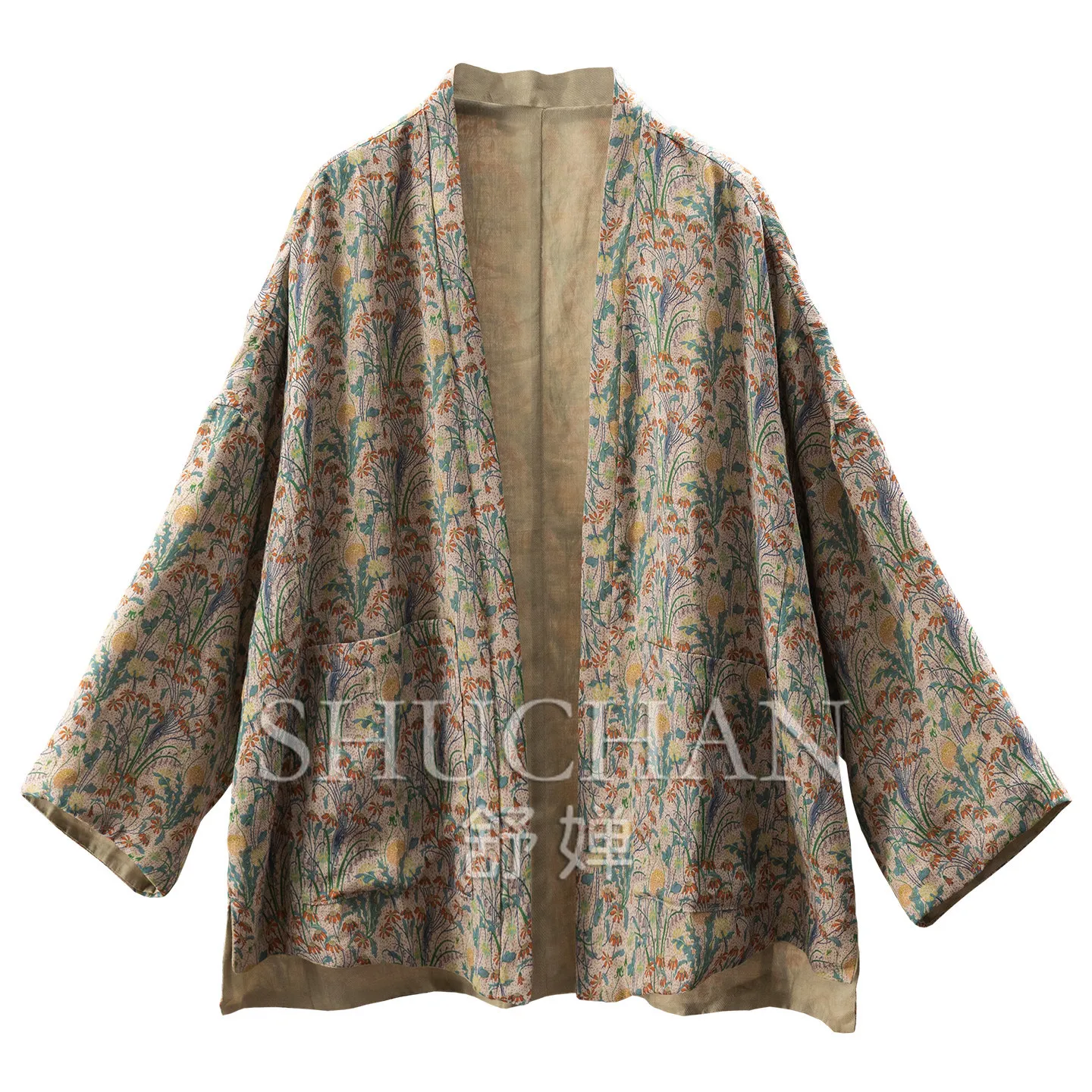 SHUCHAN Double-sided Wear Jacket Early Autumn Double-layer Ramie Printing Solid Color Cardigan Jacket Female