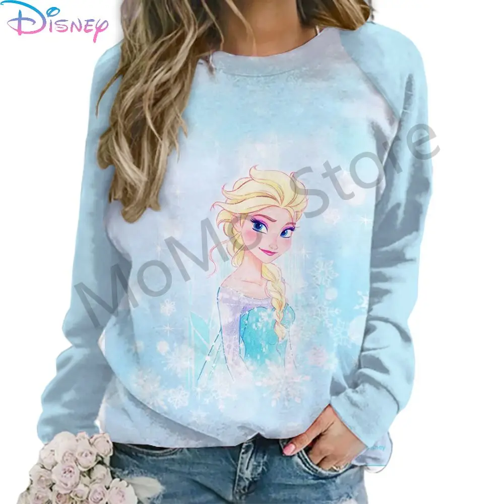 O Neck Disney Princess Women\'s Long Sleeve Sweatshirts Party Streetwear 2024 Lovely Autumn Leisure High Quality New 3D Print