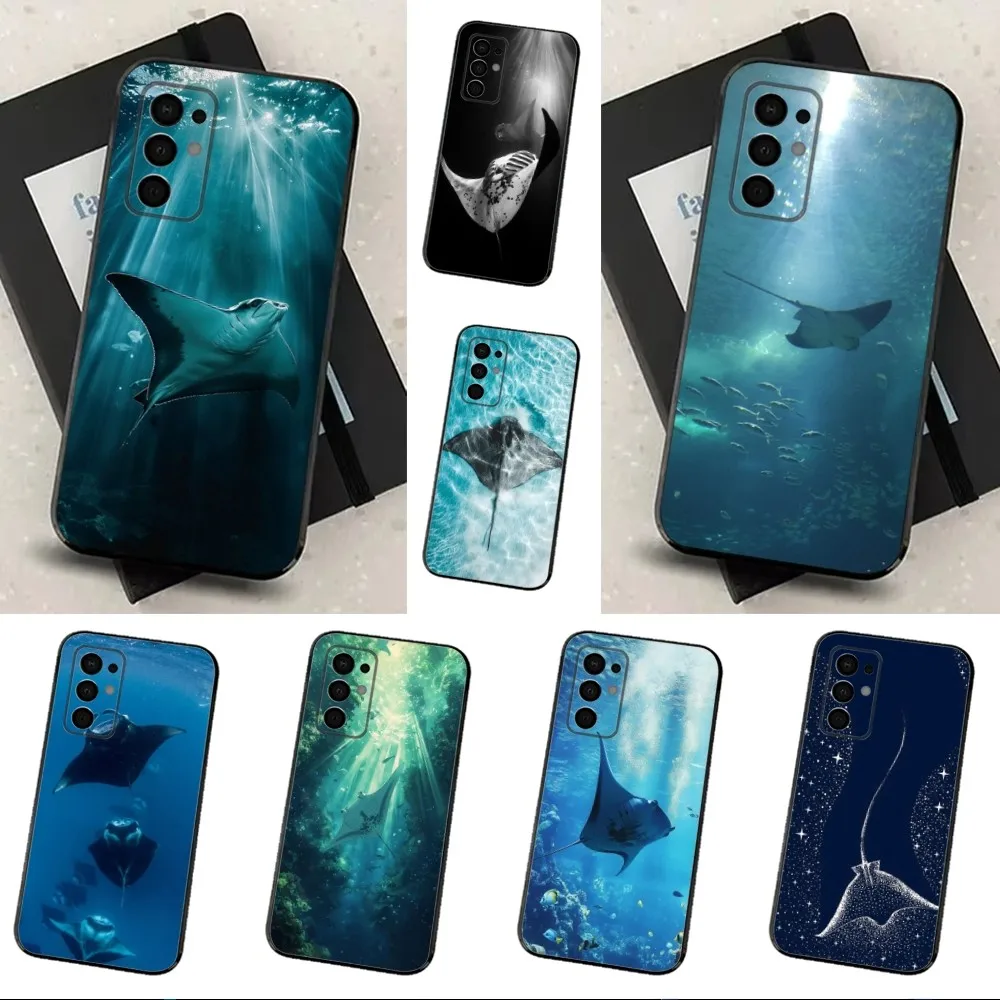 Manta Ray Ocean Animal Phone Case For Samsung Galaxy A91,A80,A73,A72 ,A71,A53A52,A32 ,A31A22,A21s,A20,Black Cover