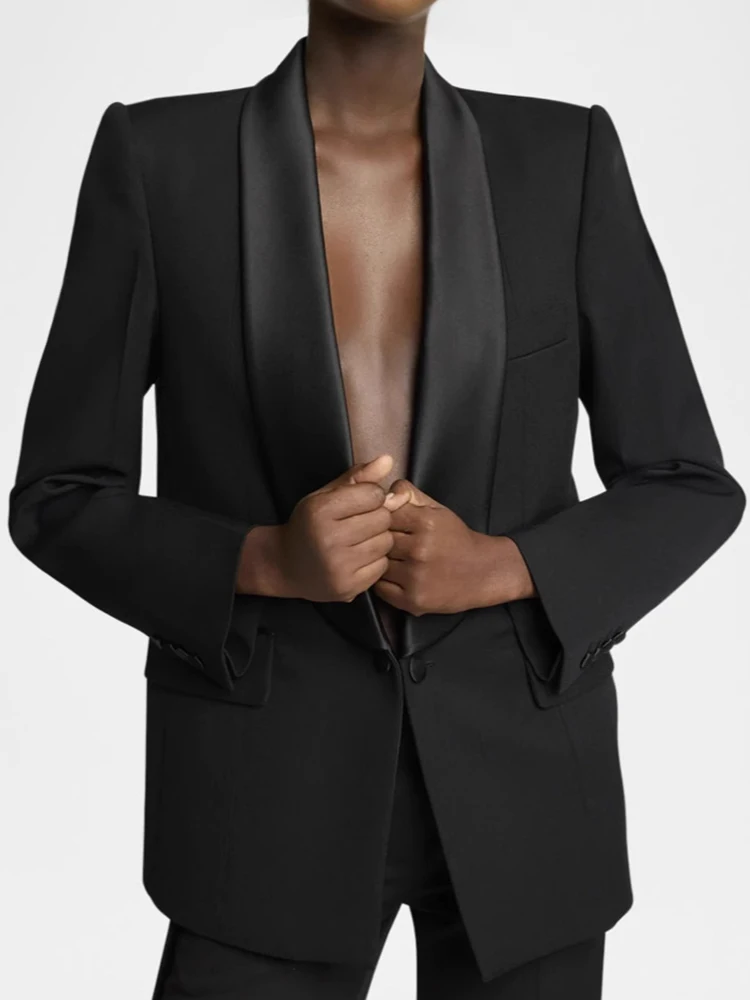 YERMORA 黒スリングルボタンカジュアルブレザー女性のためのラペル長袖ルーズ新ジャケットファッション潮春秋 2025