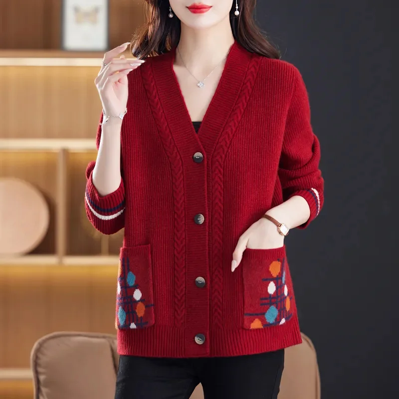 2024 Spring Autumn Women Knitted Sweater Cardigan Coats New Fashion Embroidered Short Knit Sweater Jacket Female Tops Outerwear