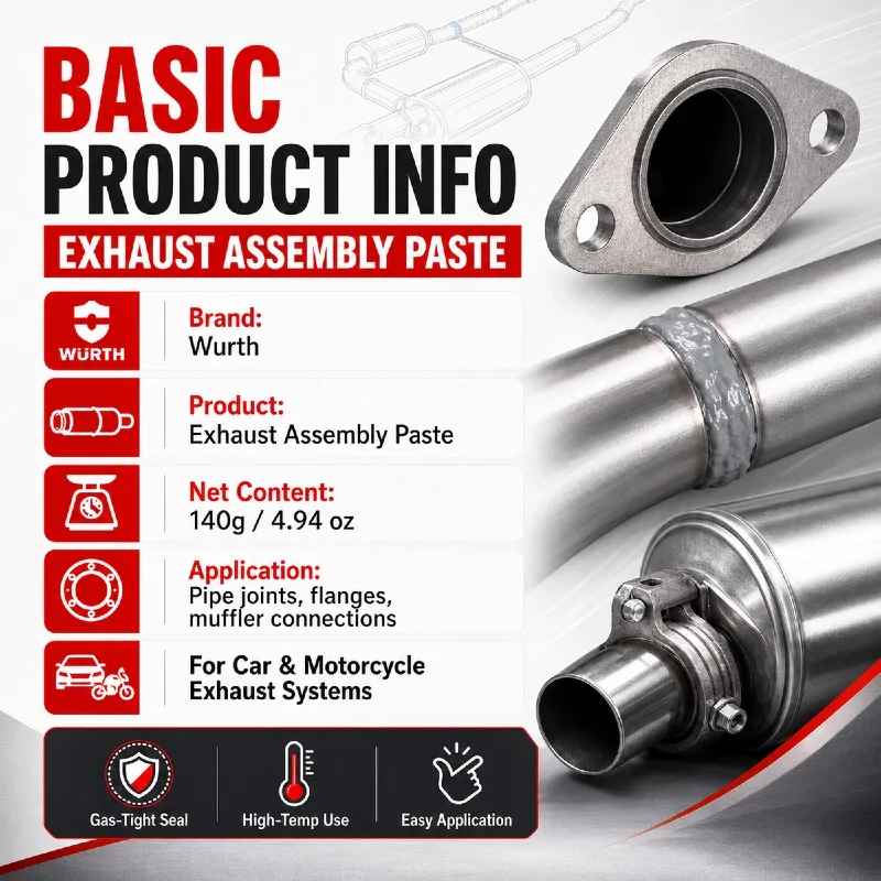 Wurth Exhaust Assembly Paste High Temp Exhaust Pipe Sealant for Muffler Flange Sleeve Joint Car Motorcycle Repair