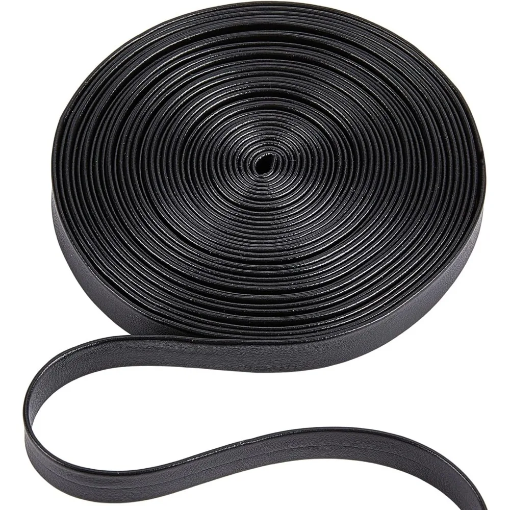 5m Foldover Leather Strips Leather Trimming Tape Black Lychee Grained Imitation Leatherette Strap 10mm Wide Flat Leather