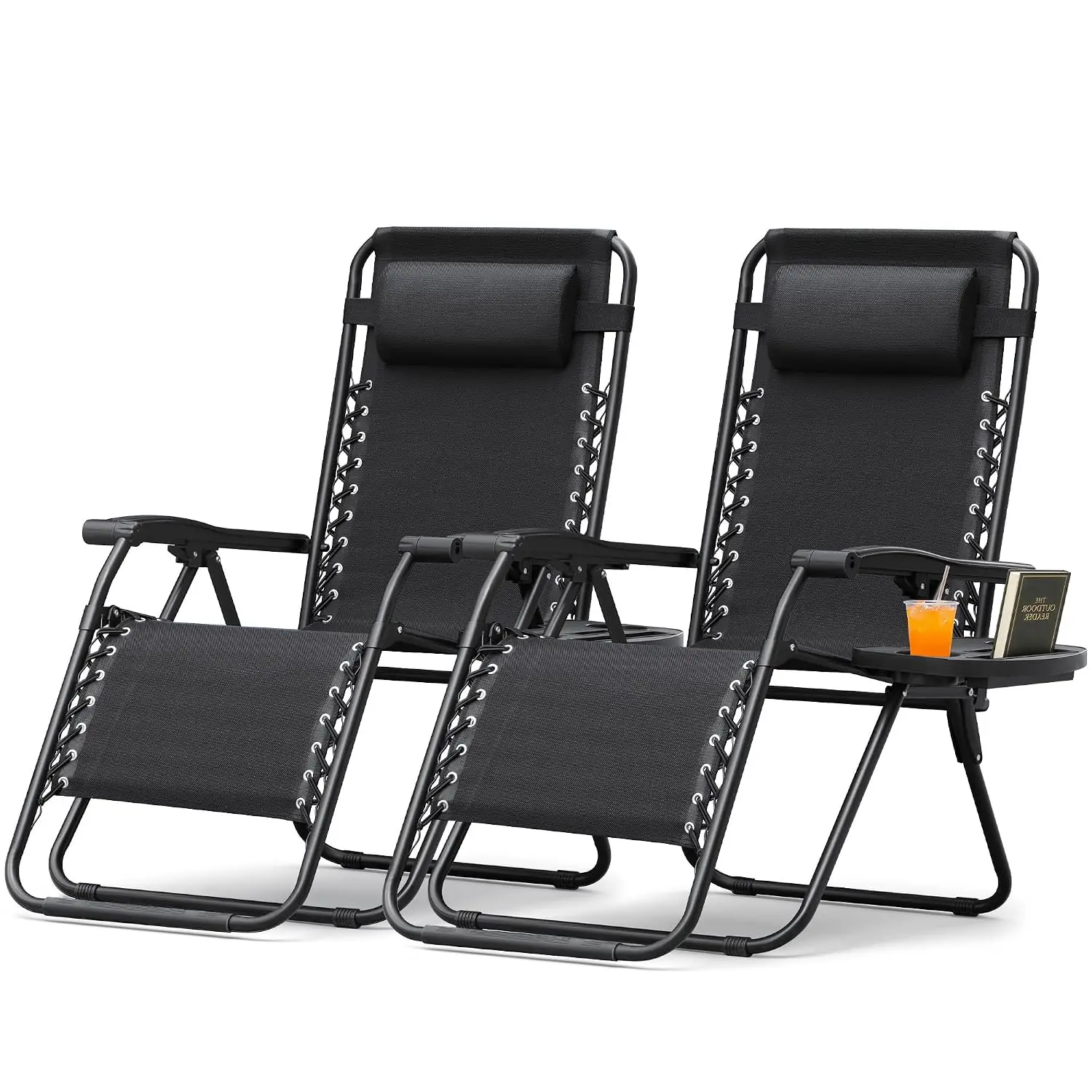 Zero Gravity Lounge Chair Set of 2, Folding Patio Recliner for Outdoor Beach Camping, Black, Customized