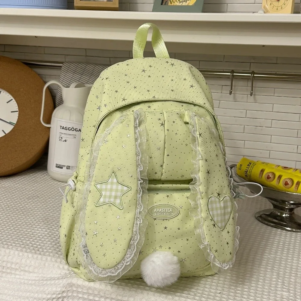 Sweet Nylon Rabbit Ear Backpack Lace Polka Dot School Bag Large Capacity Travel Rucksack for Students Girls
