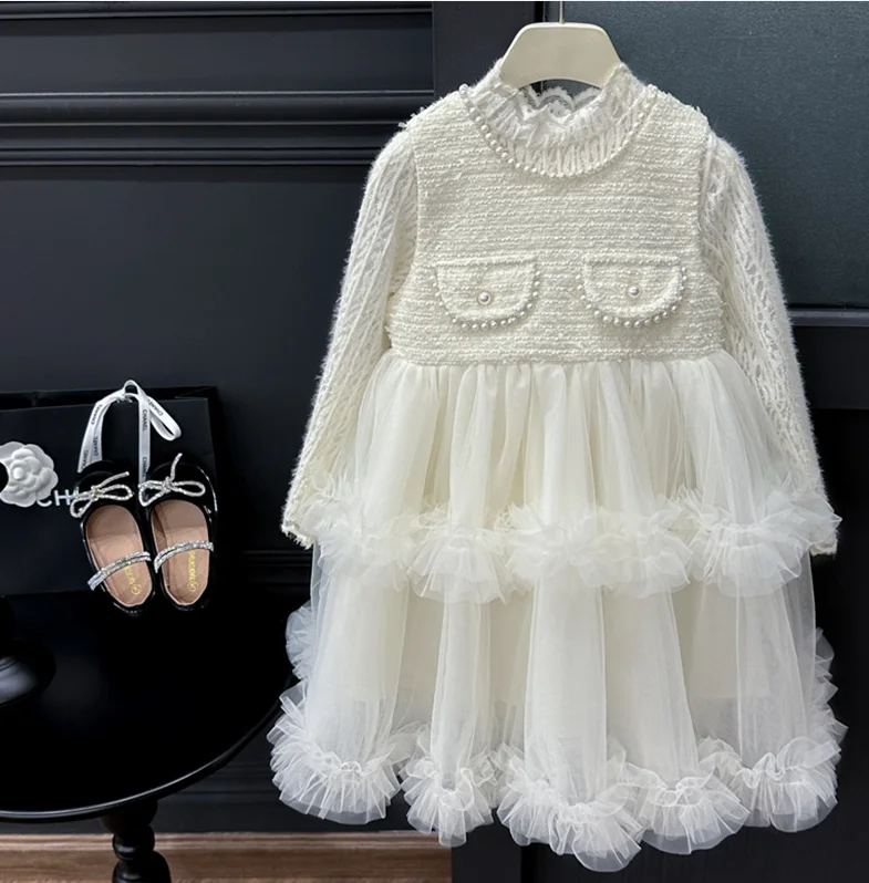 

New Baby Fall Long Sleeve Mesh Tutu Dress, Princess Kids Fashion Party Dresses 2-7 T