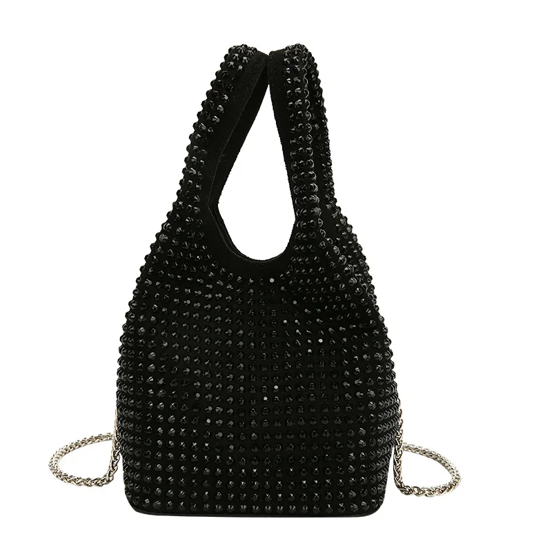 Bolso de cubo con remaches, bandolera pequeña con diamantes de imitación, a la moda, para mujer