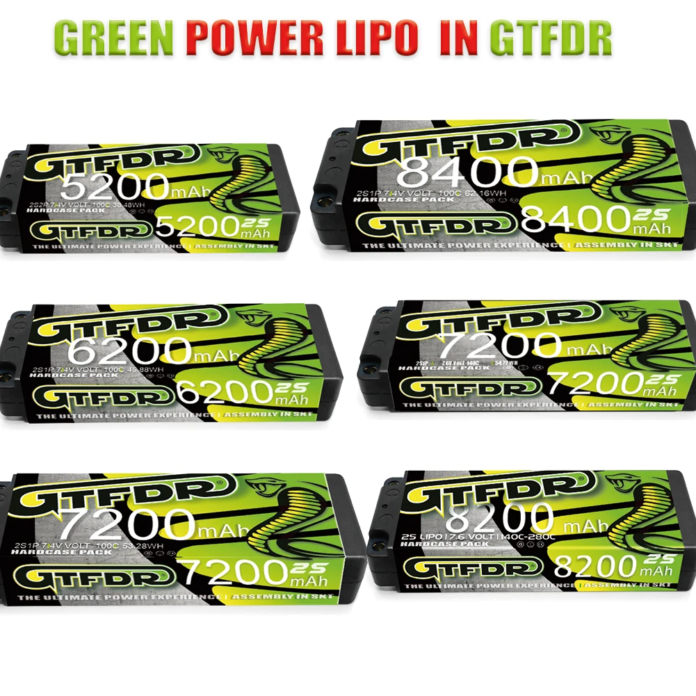 

Аккумулятор GTFDR 2S 5MM HV 5200MAH 6200MAH 7200MAH 8200MAH 8400MAH 7.6V 7.4V 100C 140C 150C LiPo для радиоуправляемых моделей 1/8 1/10 (багги, грузовики)