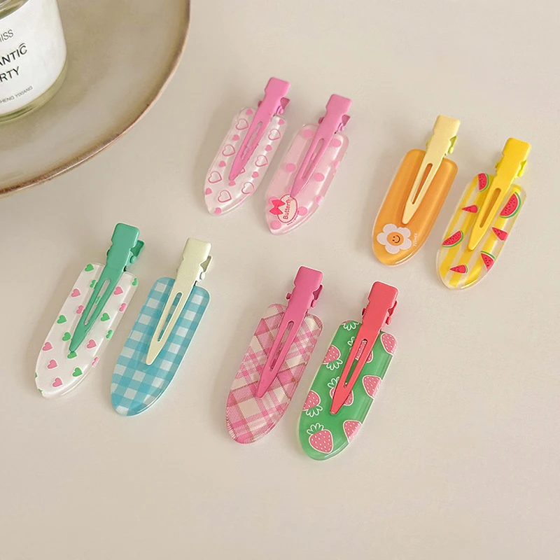 

2pcs/pack Candy Color Hair Bang Clip Summer Hairpin No Crease Acrylic Barrette Hair Side Clamp For Girl Hair Accessories