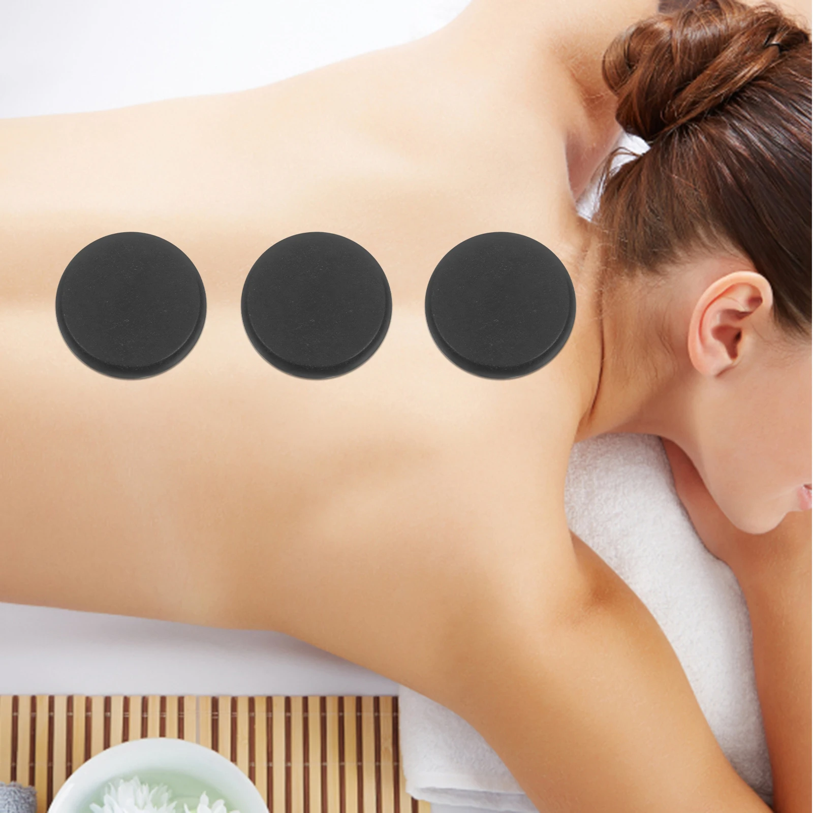 

6pcs Black 8x8cm Volcanic Stones Massage Set Hot Guasha Tool Essential Oil Comb Relaxation Kit