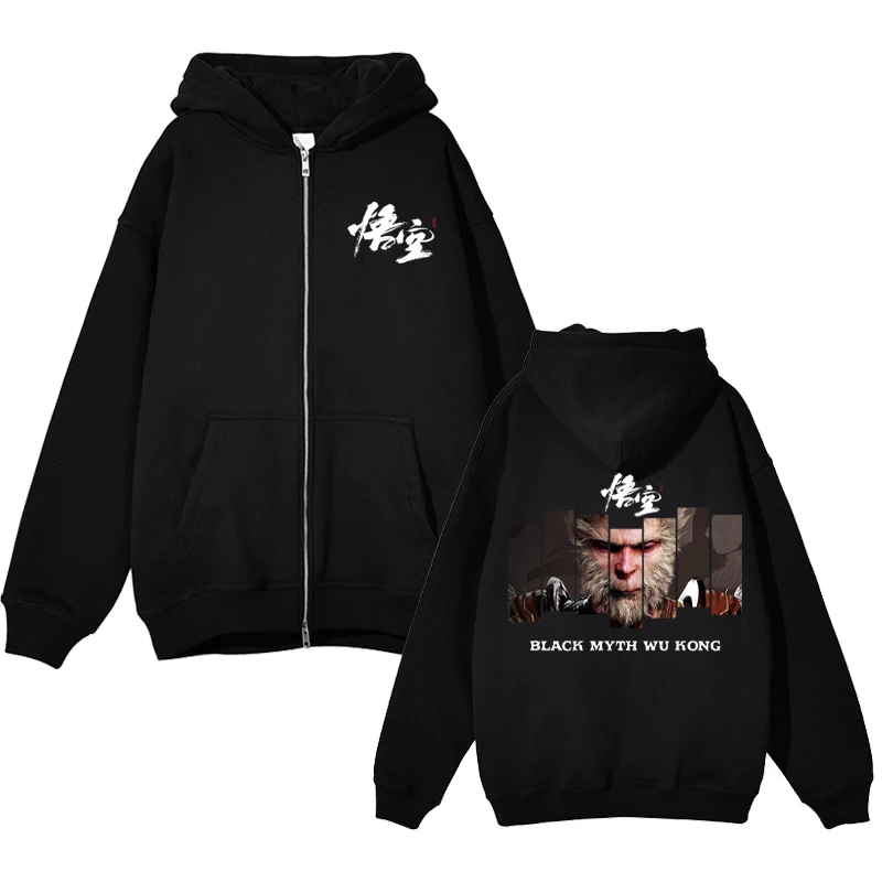 Myth-Sudadera con capucha y cremallera de Wukong Sun, abrigo Harajuku de gran tamaño, ropa de calle de Hip-Hop, negro, juego caliente, moda