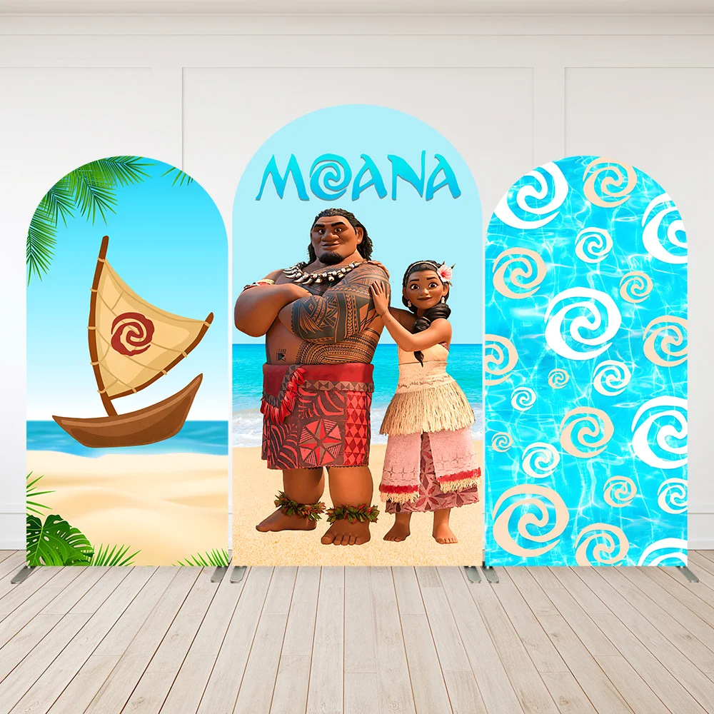 

Moana Birthday Decoration for Girls Arch Cover Backdrop Chiara Wall Hawaii Vaiana Background Photo Booth Party Banner Doubleside