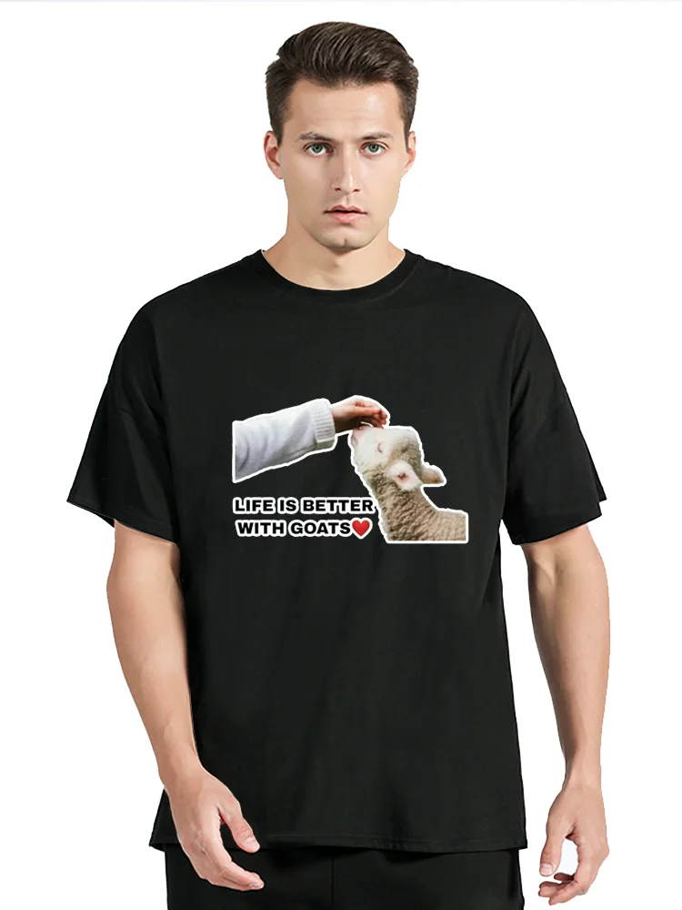 

Life Is Better with Goats Men Graphic Tshirt Goat Lover T-Shirt Creative Hipster Gothic Hip hop Clothing Oversized Tops Tees