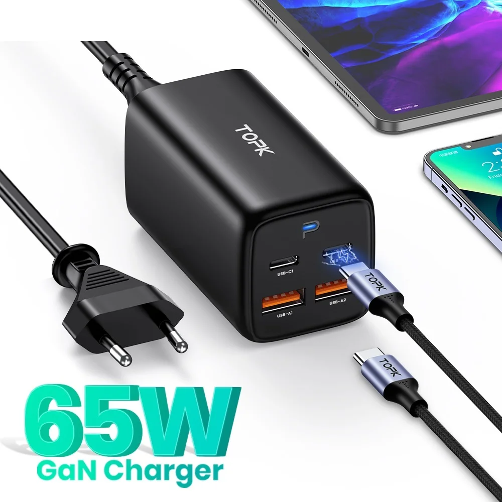 Go! B15-C4 65W GaN Charger Quick Charge QC 4.0 3.0 Type C USB-C PD AFC Desktop Fast USB Charger for iPhone 12Pro Macbook Laptop