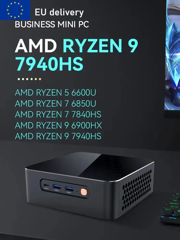 AMD Ryzen 9 7940HS 7840HS Mini PC 2x DDR5 Slots 2x M.2 SSD PICE4.0 Windows 11 WiFi6 BT5.0 Type-C USB4.0 8K Diy Gaming Computer