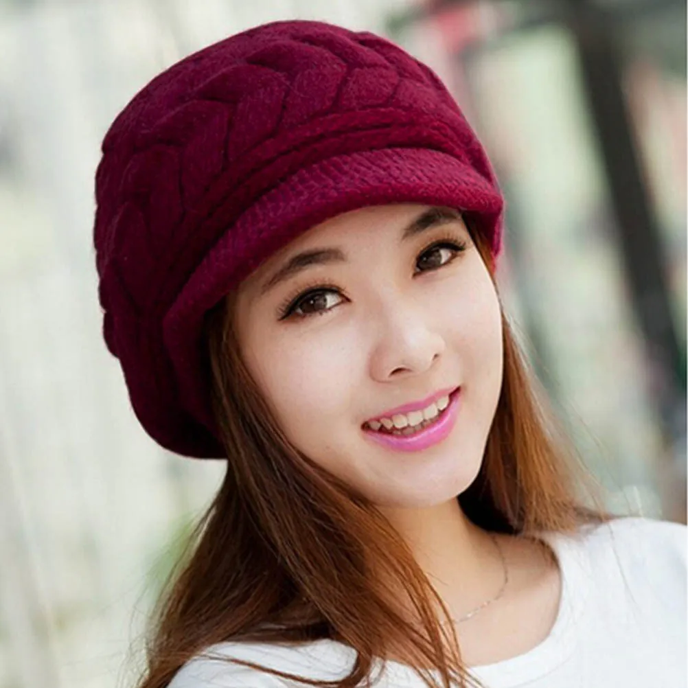 

Red Wool Warm Knit Hat Women Winter Cap High Quality Knitting Comfortable Touch Charming Beautiful View Wool Warm Cap