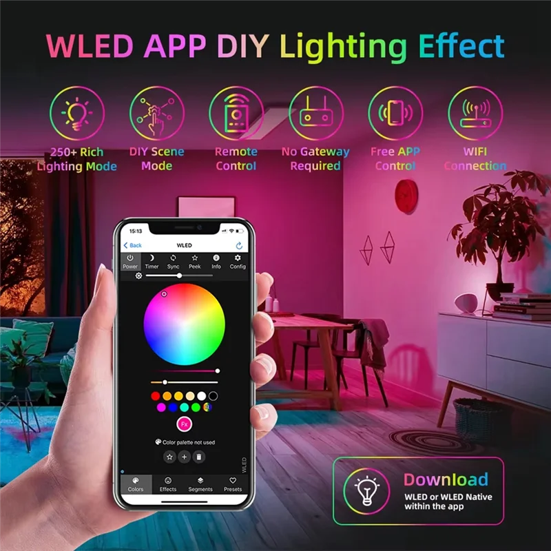 Efficient DOMRAEM ESP32 WLED Addressable LED Strip Controller UART-  0.5W USB-C5V/5A Voice Control Mic WS2811/2814/2805 Standby