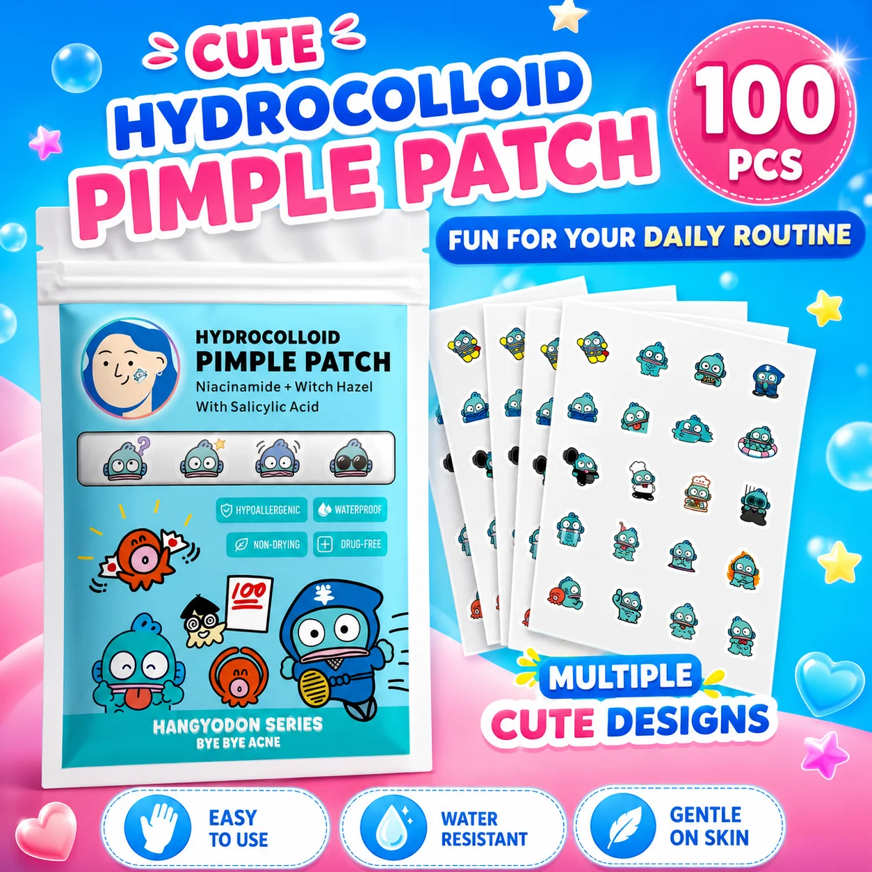 Sanrio Acne Pimple Patches, Hydrocolloid Spot Cover Stickers, Cute Face Care Patches for Daily Use