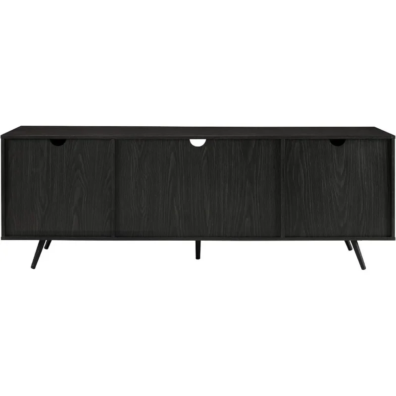 Walker Edison Saxon Mid Century moderne 2-deurs glazen plank tv-standaard voor tv's tot 80 inch, 70 inch, grafiet