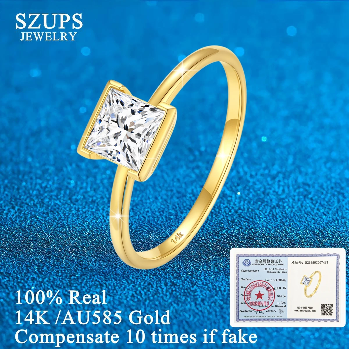 

Elegant Princess Cut 14K Gold Moissanite Ring Durable AU585 Yellow Gold Rings For Proposals Engagement Wedding Anniversary Gift