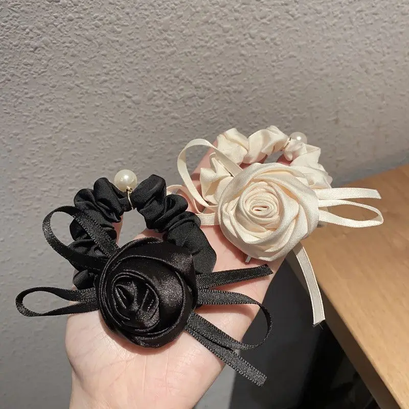 1pc Rose Flower Bow Headband with Satin Butterfly Knot, French Retro Fabric Bow, High-End Stylish Headband