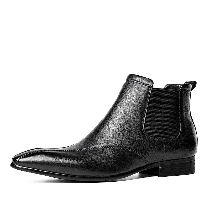 Mens Genuine Leather Chelsea Boots Handmade Quality Luxury Brand Designer New Style Slip on Black Business Dress Shoes for Male