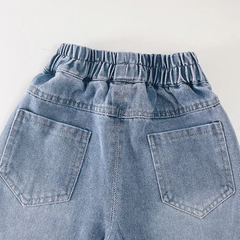 Girls Butterfly Wide-Leg Denim Pants 5 Spring and Autumn Washed Soft Denim Baby Girl Straight Wide-Leg Pants Diamond in the Debris Butterfly Loose Long Pants 5