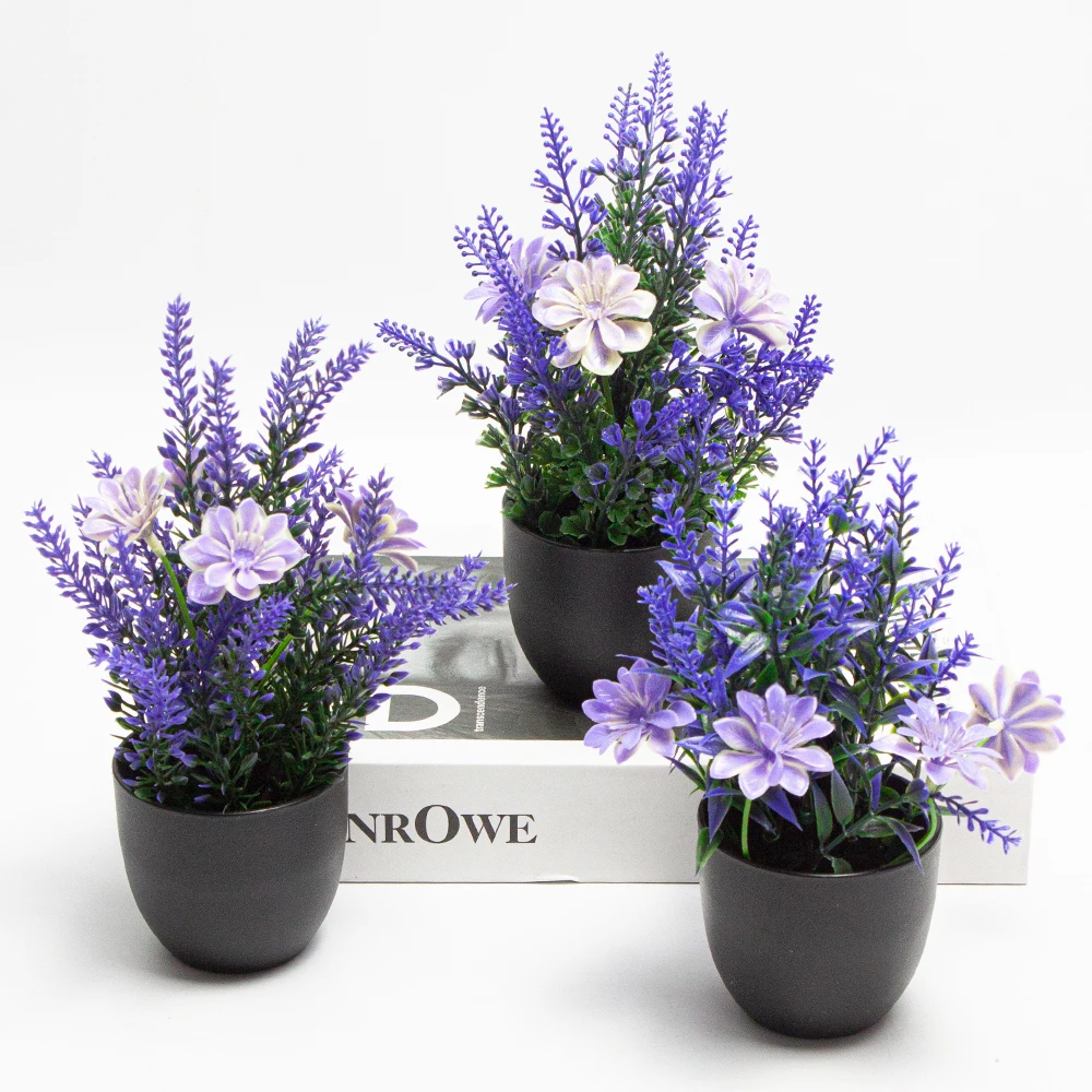 Kleiner Künstlicher Lavendel im Topf Plastik Kunstblumen Bonsai für Zuhause Wohnzimmer Küche Büro Deko Desktop-Ornament Geschenke – Detail 5