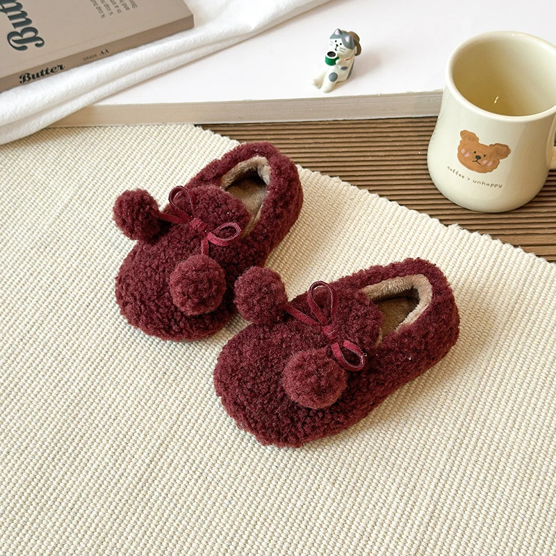 

Kids Shoes Winter Girls Fashion Princess Flats Baby Children Brand Loafer Children Warm Fur outdoor Bow Comfortable Soft Sole