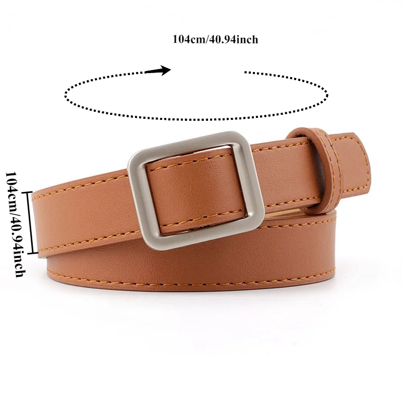 Fashionable Trendy Square-Buckle Minimalist Versatile Belt Korean-Style Fashionable Pinless Vintage Waist Belt for Women