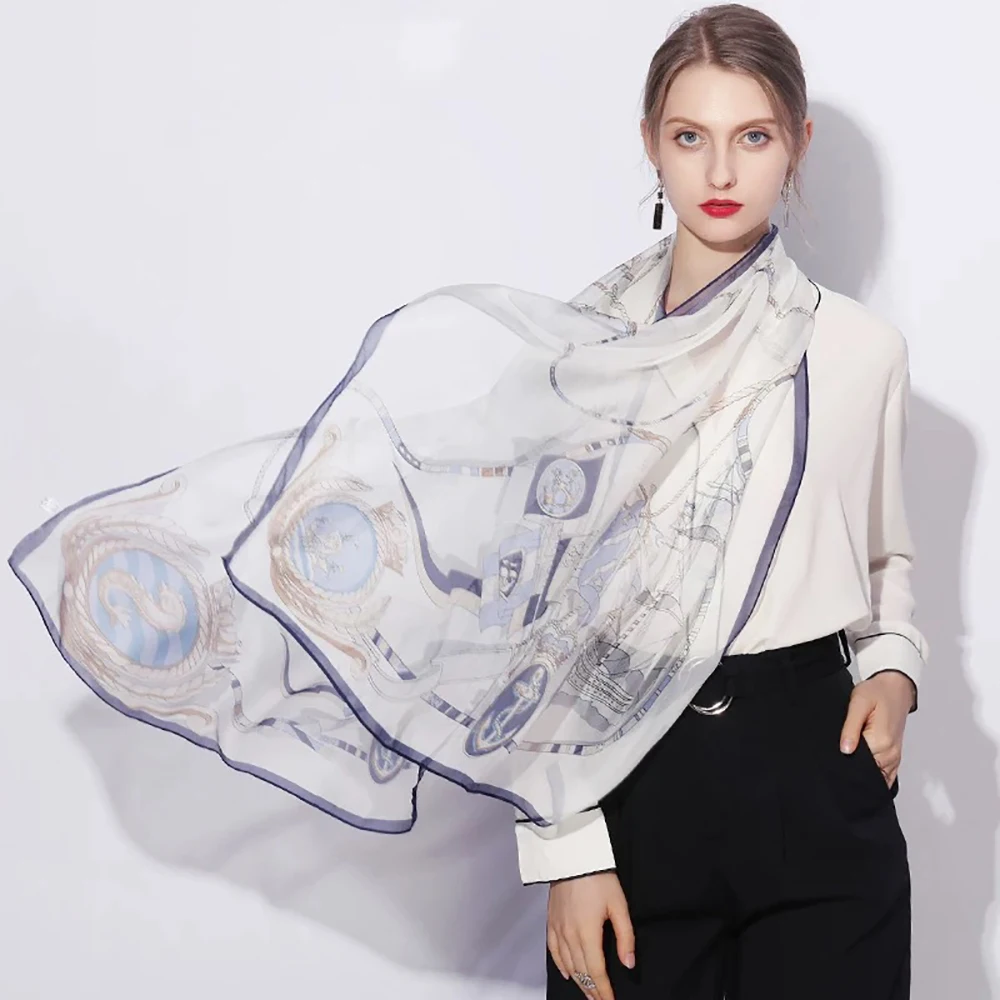 100% Pure Mulberry Silk Women Long Scarf Headband Neckerchief Luxury Female Hair Ornament Female Bandana Bag Scarves 68*180CM