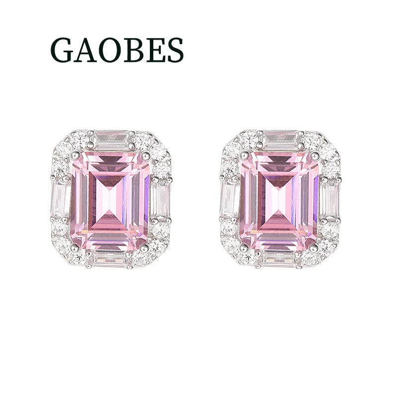 Luxury Solid Platinum PT950 Women's Ice Flower Cut Pink Moissanite Diamond Pendant Ring Earrings