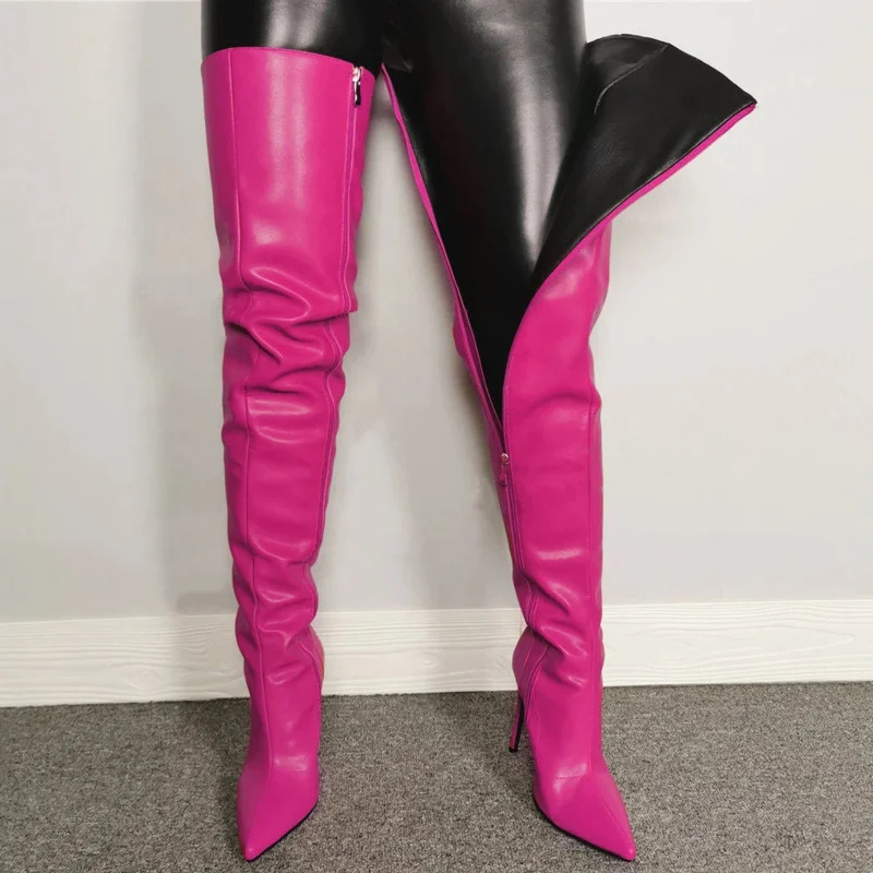 Sexy Thigh High Boots Shoes For Women High Heels Over The Knee Side Zipper Plus Size 34-43 Boots Female Autumn Winter