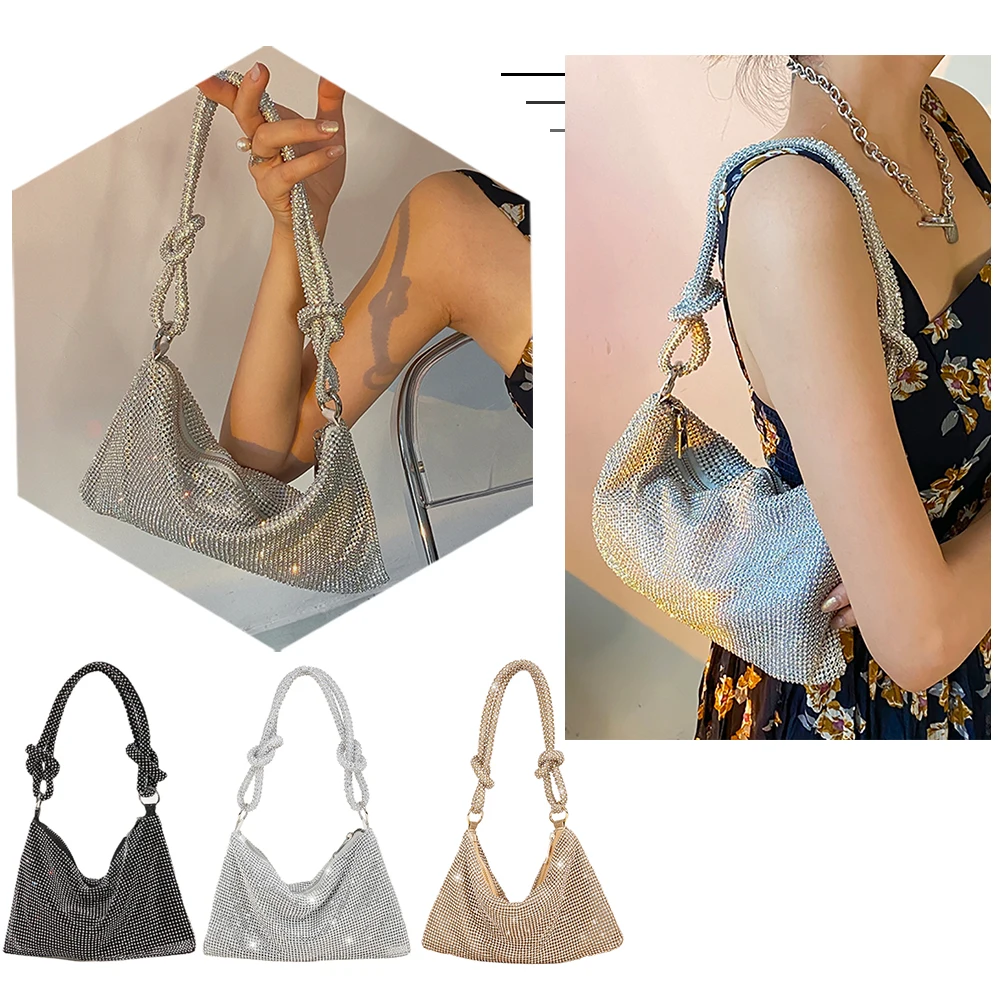 

Ladies Clutch High Quality Rhinestones and Soft Lining Enough Space Shoulder Strap Buckle Removable High End Elegant Underarm Sh