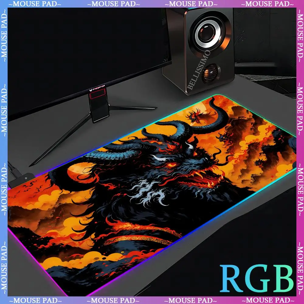 

RGB Japanese dragon large gaming mousepad XXL game player keyboard standard LED pad desk speed desk pad anime rubber mouse pad