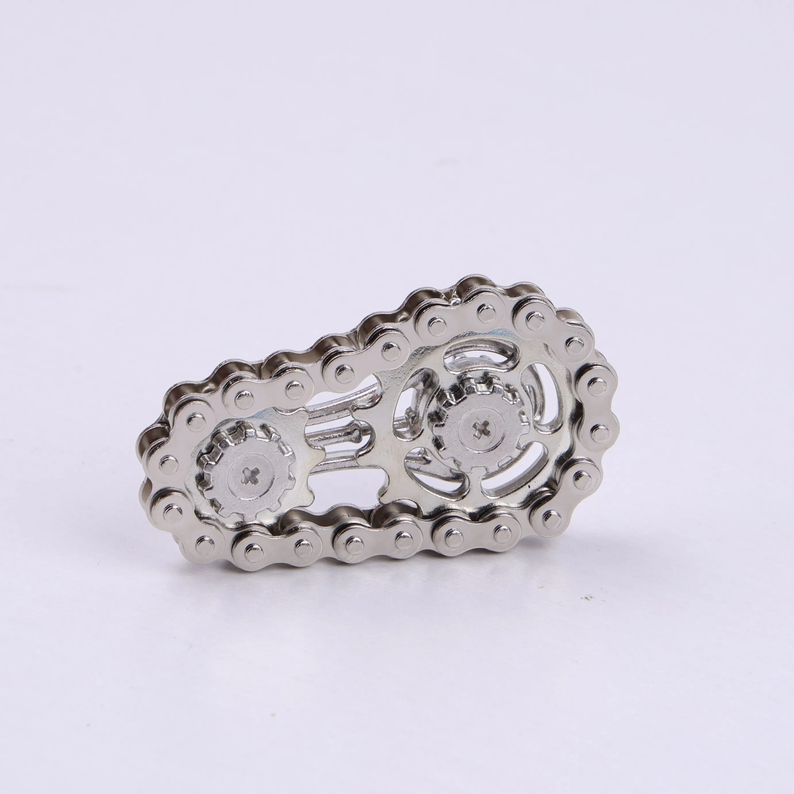 Stainless steel bike chain gear fidget spinner, silent smooth spinning, portable pocket EDC decompression toy, relieve anxiety