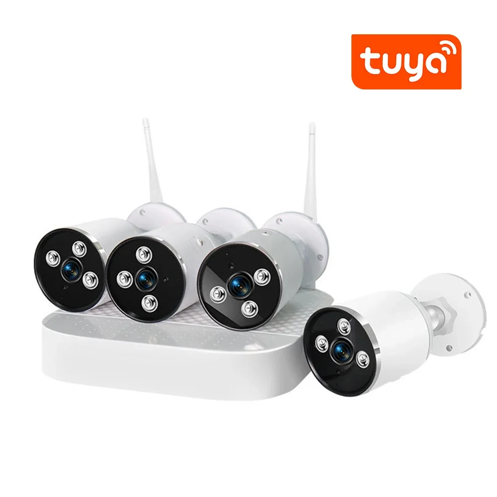 モーション検知 1080p 防水 ワイヤレス セキュリティシステムキット 4ch Wifi CCTVカメラ NVR付き