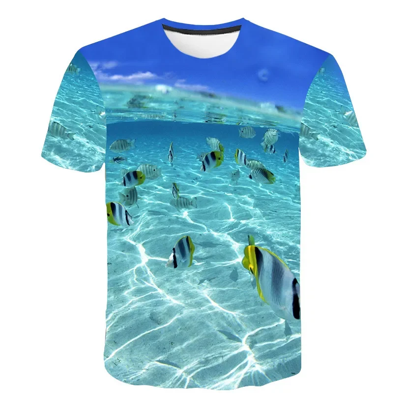 New Summer Casual Natural Wind 3d Printing Fishing Graphic T-shirt Men's Women's Children's Sports Breathable Lightweight Top